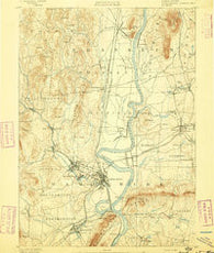 Northampton Massachusetts Historical topographic map, 1:62500 scale, 15 X 15 Minute, Year 1891