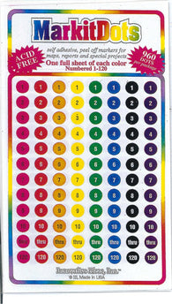 Buy map ASSORTED NUMBERED 1/4” Dots (1-120) - 960 per pkg 129 Asst Numbered 1/4” Dots 8 colors (1-120)