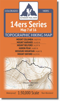 Buy map Colorado 14ers Map Series 7 of 16 - Columbia, Harvard | Belford, Huron, Missouri, Oxford
