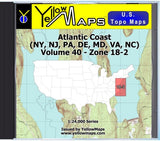 Buy digital map disk YellowMaps U.S. Topo Maps Volume 40 (Zone 18-2) Atlantic Coast (NY, NJ, PA, DE, MD, VA, NC)