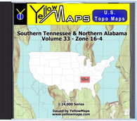 Buy digital map disk YellowMaps U.S. Topo Maps Volume 33 (Zone 16-4) Southern Tennessee & Northern Alabama