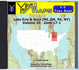 Buy digital map disk YellowMaps U.S. Topo Maps Volume 35 (Zone 17-1) Lake Erie & Area (MI, OH, PA, NY)