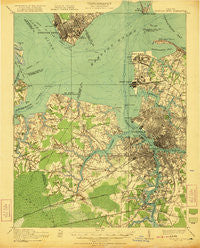 Newport News Virginia Historical topographic map, 1:62500 scale, 15 X 15 Minute, Year 1921