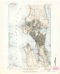 Seattle Washington Historical topographic map, 1:62500 scale, 15 X 15 Minute, Year 1908