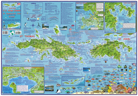 Buy map Caribbean Map, US Virgin Islands Guide and Dive, laminated, 2009 by Frankos Maps Ltd.