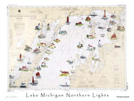Buy map Lake Michigan northern lights
