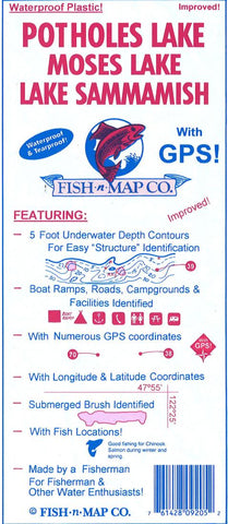 Buy map Potholes Lake, Moses Lake, & Lake Sammamish Fishing Map