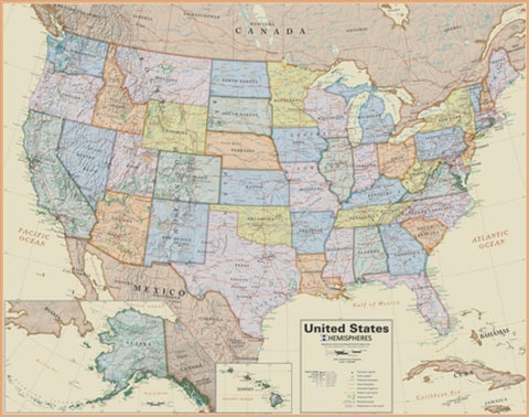 Buy map United States : hemispheres