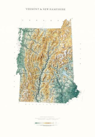 Buy map Vermont & New Hampshire, Physical Wall Map by Raven Maps