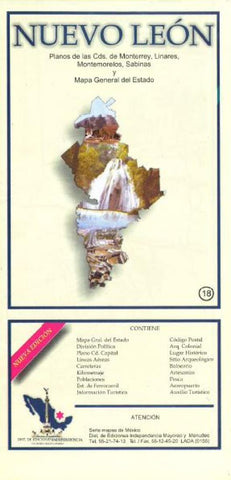 Buy map Nuevo Leon, Mexico, State and Major Cities Map by Ediciones Independencia