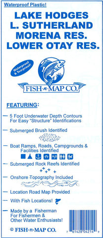 Buy map Hodges, Sutherland Lake, Morena Reservoir, Lower Otay (California) fishing map