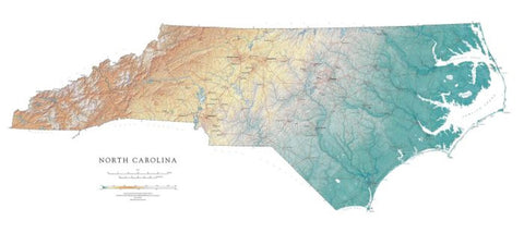 Buy map North Carolina, Physical, laminated by Raven Press