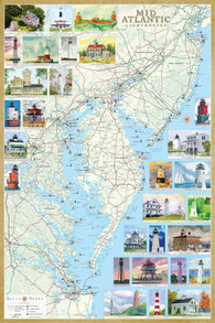 Buy map Mid-Atlantic Lighthouses Map - Laminated Poster