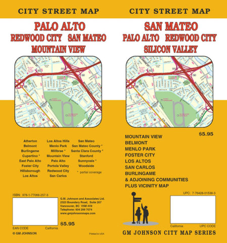 Buy map San Mateo, Silicon Valley, Palo Alto and Redwood City, California by GM Johnson