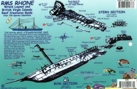 Buy map British Virgin Islands Reef Creatures Identification Guide / RMS Rhone Wreck Layout by Frankos Maps Ltd.