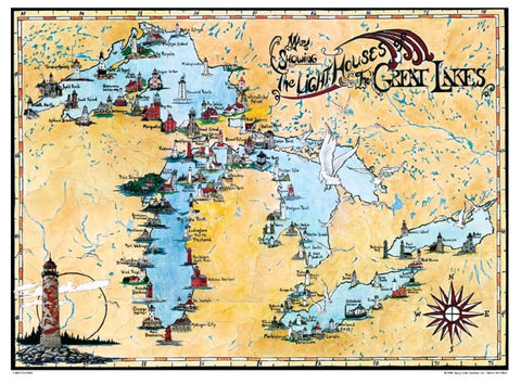 Buy map Great Lakes, Lighthouse Map by Avery Color Studios
