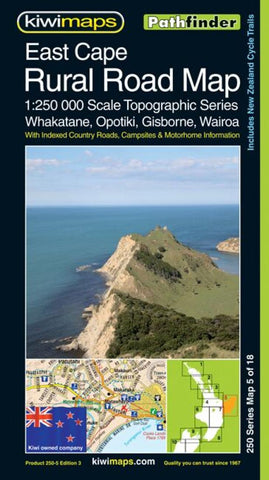 Buy map East Cape, New Zealand, Rural Roads Topographic Map by Kiwi Maps