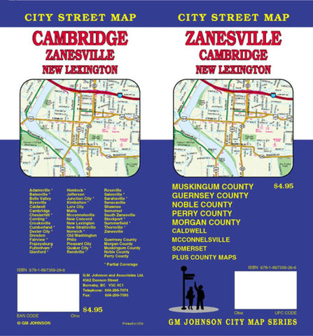 Buy map Zanesville, Cambridge and New Lexington, Ohio by GM Johnson