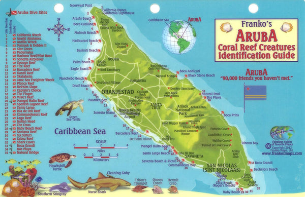 Buy map Frankos Aruba coral reef creatures identification guide