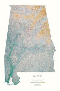Buy map Alabama, Physical, Laminated Wall Map by Raven Maps