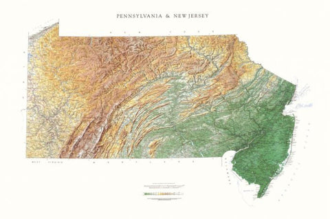 Buy map Pennsylvania and New Jersey, Physical Wall Map by Raven Maps