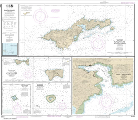 Buy map U.S. Possessions in Samoa Islands Manua Islands; Pago Pago Harbor; Tutuila Island; Rose Atoll; Swains Island (83484-12) by NOAA