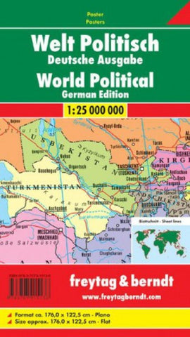 Buy map World, Political Wall Map, German edition by Freytag-Berndt und Artaria